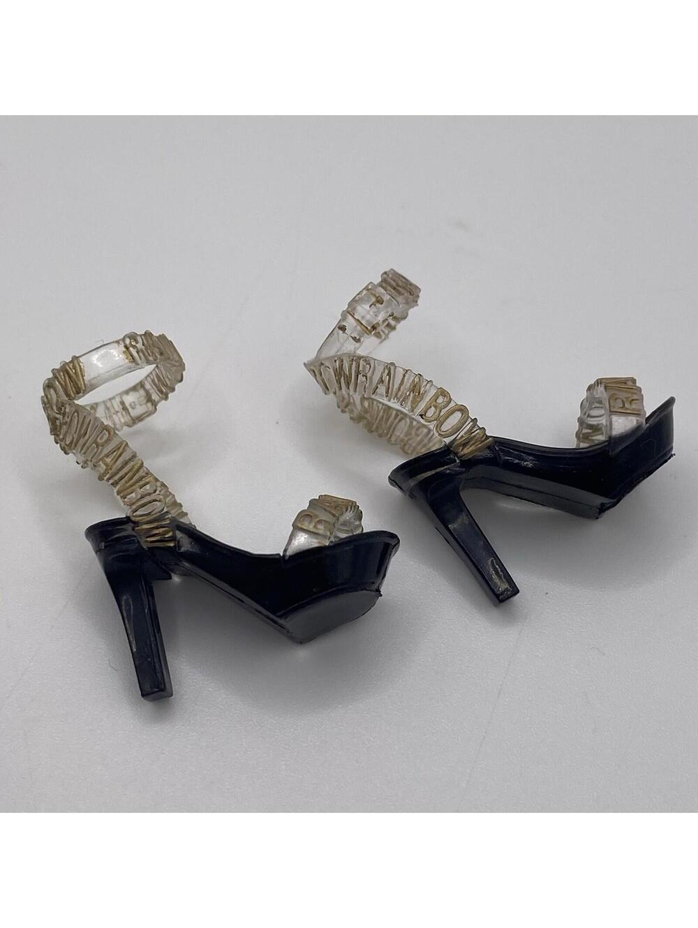 Rainbow High Doll Amaya Raine Replacement Shoes Gold Logo Clear Strappy Heels B9